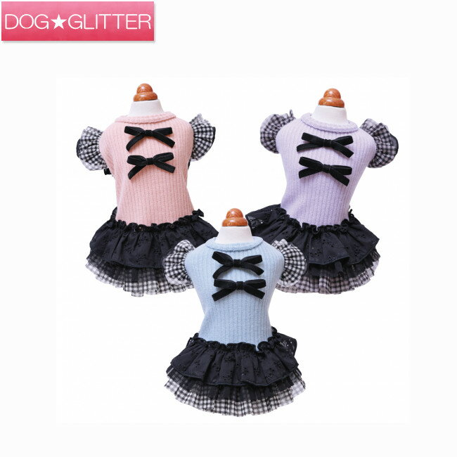 ゴッドピバ ガーリーチェックニットワンピース犬用 犬服 洋服 ドッグウェア 秋冬 伸縮 GODPIVA