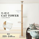 キャットタワー キャットハウス つっぱり式 突張式アスレチックタワー ハンモック 1011106003爪とぎ 多頭飼い 省スペース ハンモック付き アクリルボール 猫ハウス 木製