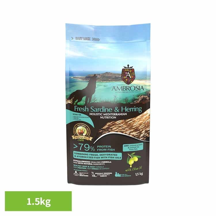 乐天商城 - アンブロシア HMNサーディン＆ヘリング1.5kg 521101500魚 ニシン イワシ グレインフリー 高たんぱく パピー ナチュラル 超小粒 オメガ3 アレルギー 【B】