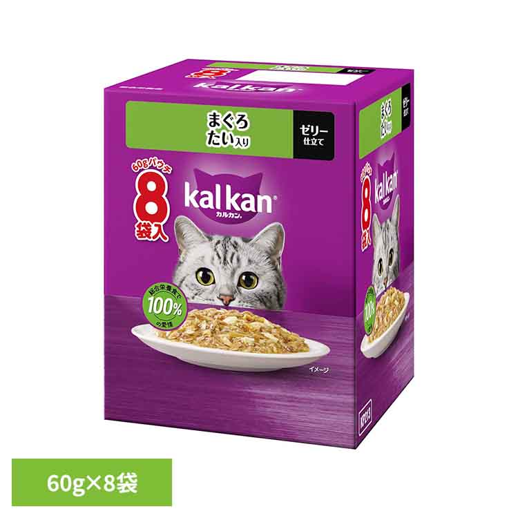 Rakuten - キャットフード カルカン パウチ まぐろ ゼリー仕立て 1箱 (60g×8袋) 1歳〜7歳 成猫用 総合栄養食 最適なカロリー設計と栄養バランス 健康維持 健康サポート ウェットフード パウチタイプ 猫フード マースジャパン 猫ご飯 *