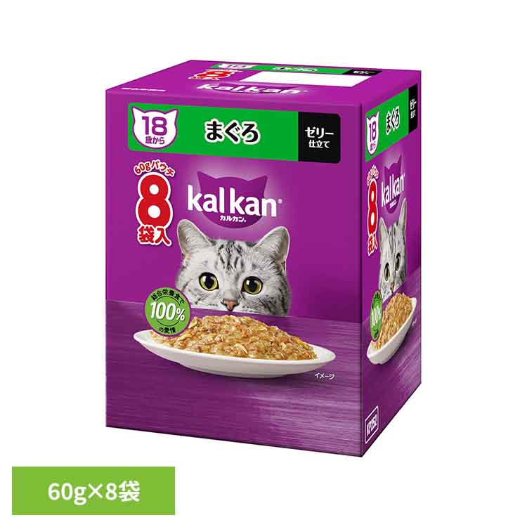 乐天商城 - キャットフード カルカン パウチ 18歳から まぐろ やわらかゼリー仕立て 1箱 (60g×8袋) シニア猫用 総合栄養食 高齢猫 小さめ フレーク 関節 健康維持 ウェットフード パウチタイプ 猫フード マースジャパン 猫ご飯 *