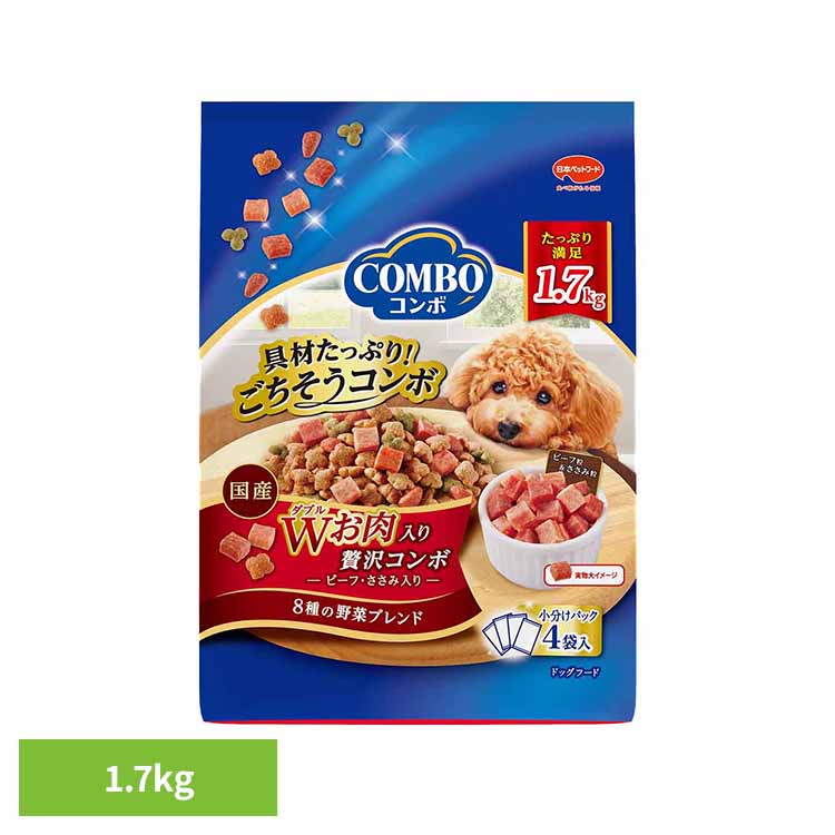 具材たっぷりごちそうコンボ！ホロホロ食感粒。残さず食べてほしいから、ビーフとささみ入りの贅沢なコンボ ※リニューアルに伴い、パッケージ・内容等予告なく変更する場合がございます。予めご了承ください。 ●商品サイズ（cm） 幅約24×奥行約12...