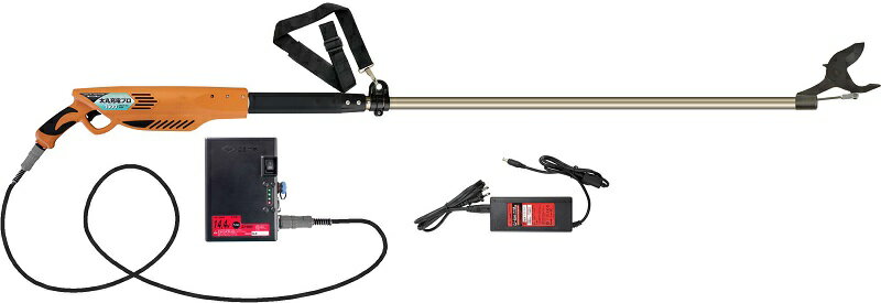 商品特徴 ・操作が簡単です。枝木を刃部に挟み込み、トリガー(スイッチ)を引くだけで40mmの太さまで切断可能 ・電源はバッテリー(Li-Ion　14.4V)を腰に掛けて使用します。 本体重量が軽く長時間の作業が可能です。 ・トリガー(スイッ...