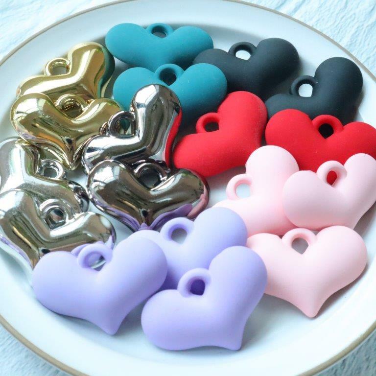 【道後雑貨店】4個☆ ぷっくりハート型ラバーパーツ　ピンク　ハンドメイド アクセ...