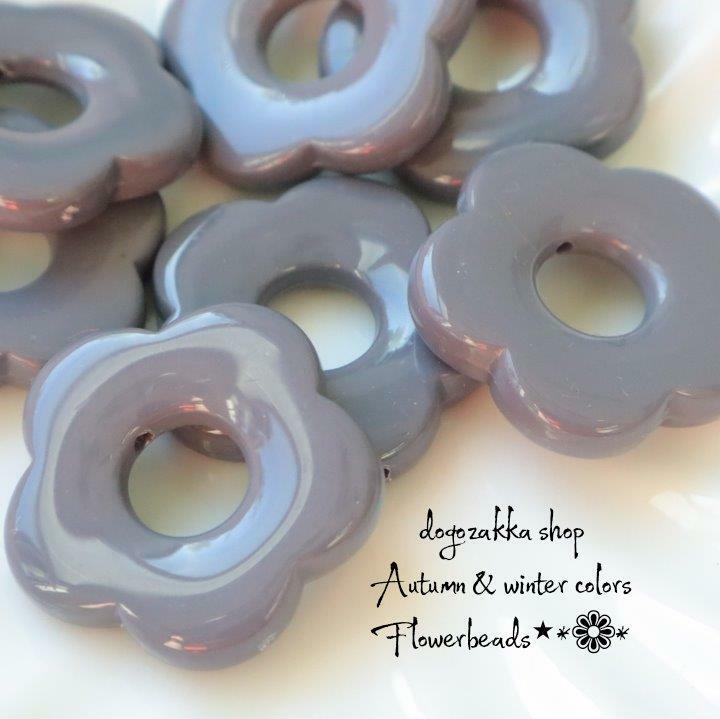 【道後雑貨店】6個 　秋冬カラー　フラワーパーツ(上部穴あり）グレー