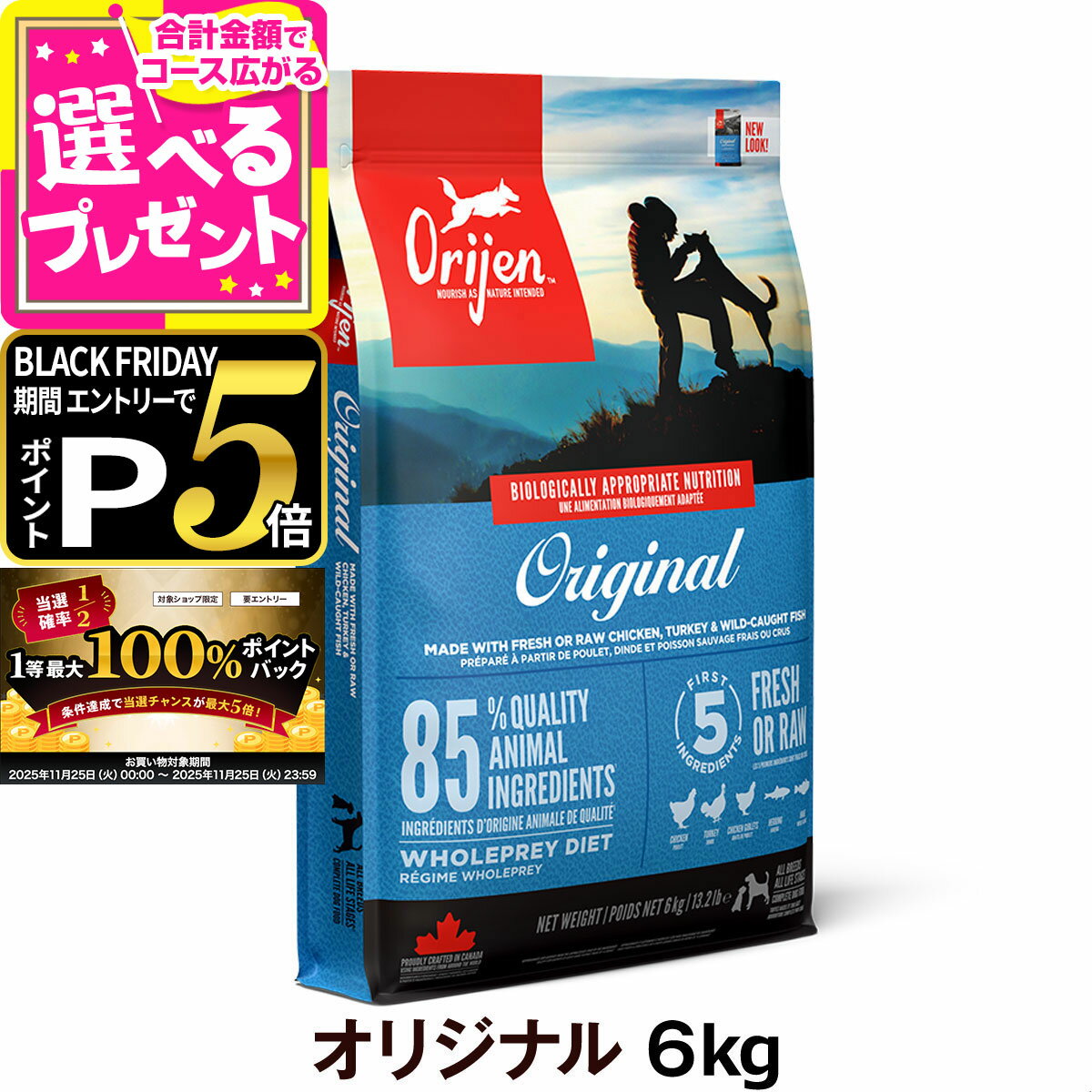【11/25 要エントリー最大100％ポイントバック】オリジン オリジナル 6kg ドッグフード 犬【D】