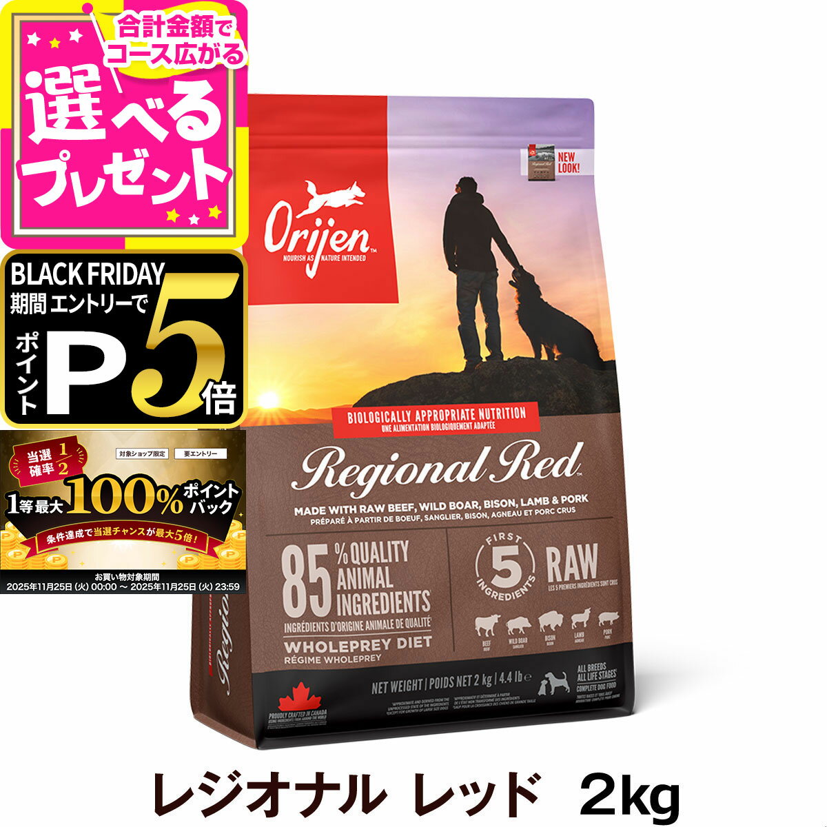 【11/25 要エントリー最大100％ポイントバック】オリジン レジオナルレッド ドッグ 2kg ドッグフード ..