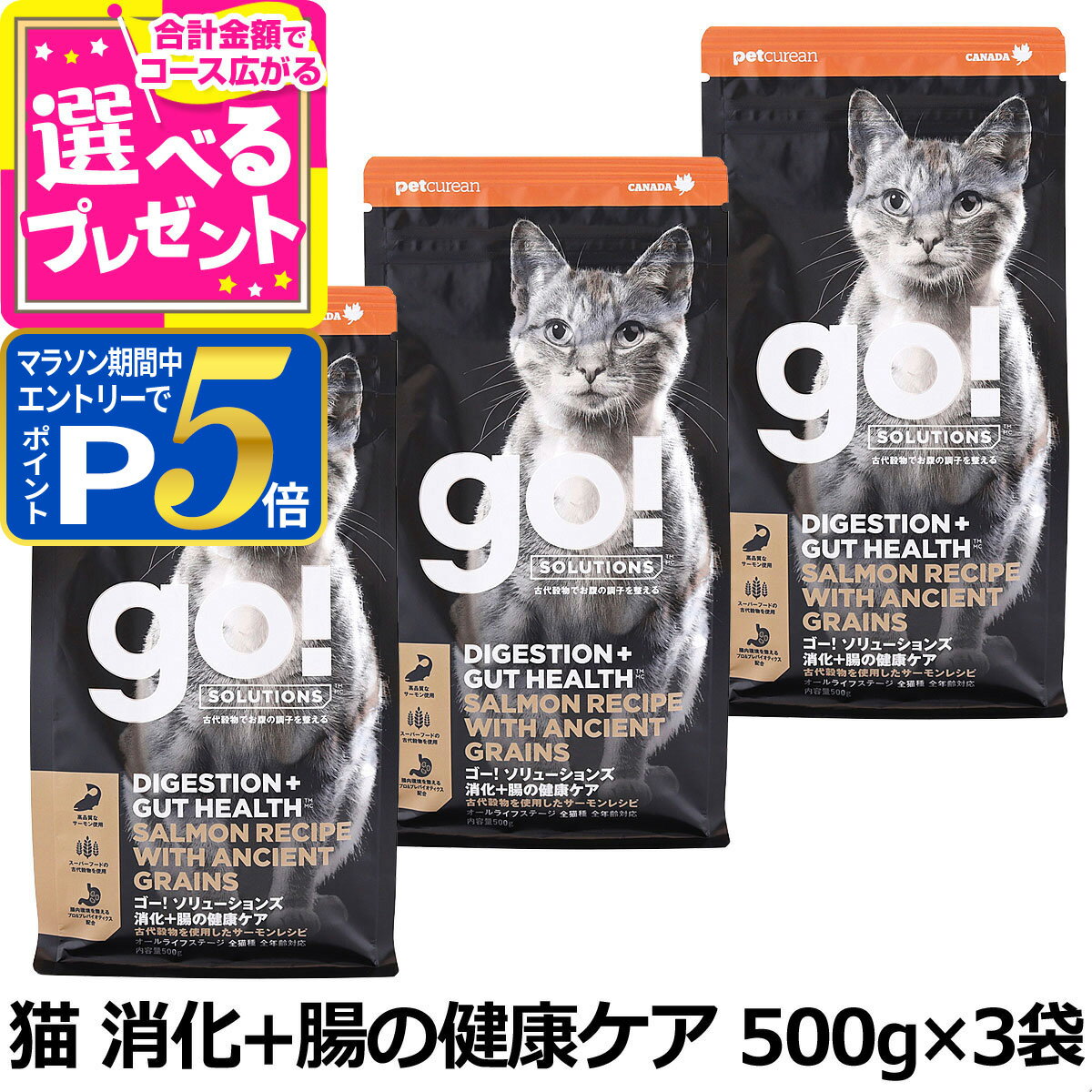 樂天商城 - 【順次パッケージ変更】GO! ゴー ソリューションズ キャット 消化+腸の健康ケア 古代穀物 サーモン 500g×3袋 猫 フード スーパーフード 食物繊維 オメガ脂肪酸 お腹 子猫 仔猫 子ねこ キトン 成猫 アダルト 高齢猫 シニア【C】