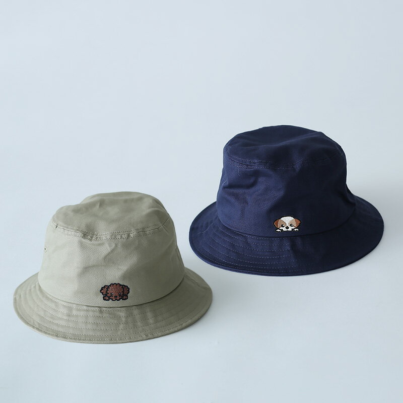 Rakuten - ウィードッグフェイス刺繍コットンツイルバケットハット