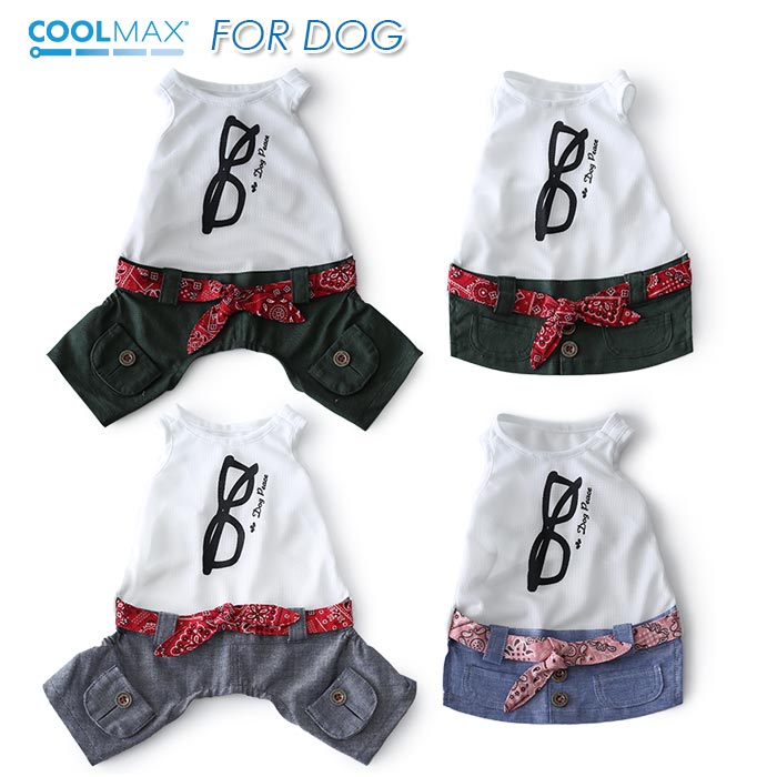 犬 服 犬服 犬の服 クール素材 接触冷感 ひんやり 国内生産 日本製 Dog Peace(ドッグピース） クールMAXめがねプリントカバーオール＆ワンピース クール 接触冷感 ひんやり ウェア クール 夏物