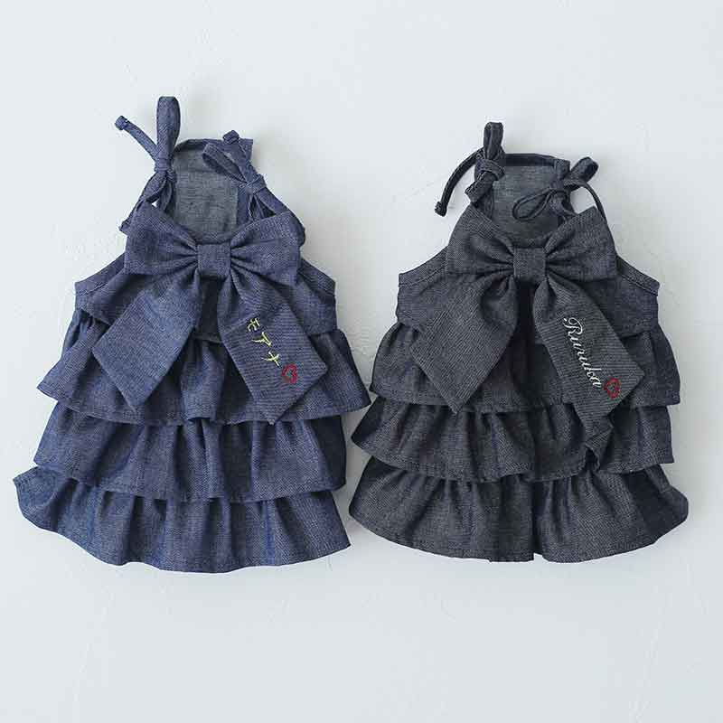 【最大800円オフクーポン！】［お名前刺繍］段フリル岡山デニムリボンキャミソール