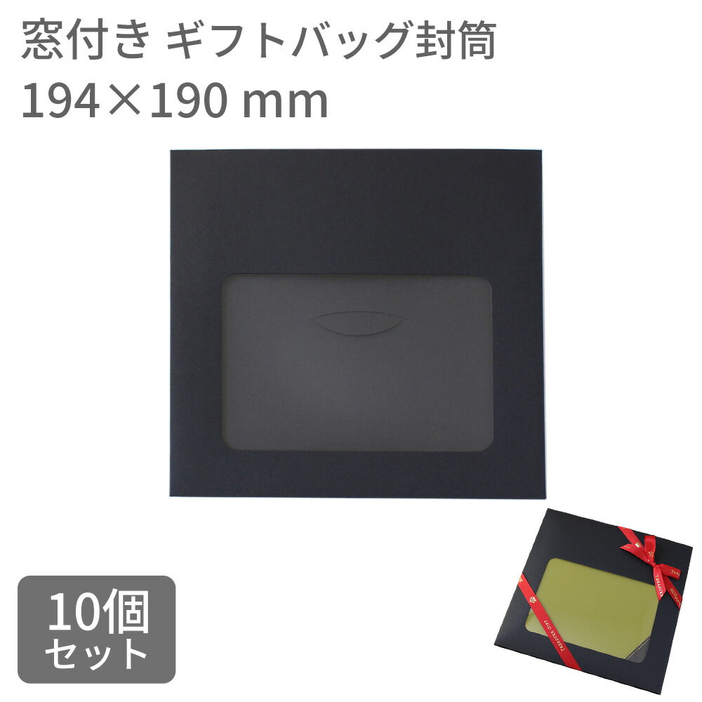 楽天ギフトショップトレジャー【あす楽対応】 父の日 10個セット 資材 ギフトバッグ 黒 封筒[スクエア] [窓付き]（194×190） ギフト袋 無地 封筒 窓付 おしゃれ ラッピング ギフト プレゼント 贈り物