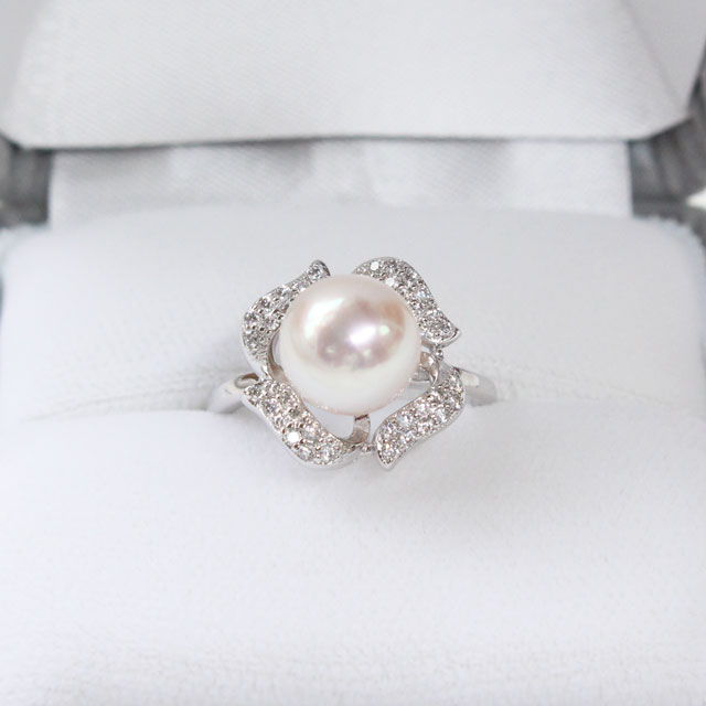 パールリング 真珠の指輪 フリーサイズ シルバー アコヤ真珠