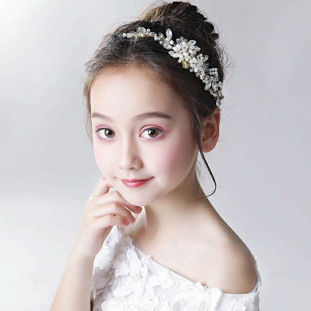 Rakuten - 子供髪飾り リーフ パール小花モチーフ カチューシャ ウエディング ヘッドドレス フラワーティアラ 女の子用　髪飾り 　子供 ピアノ発表会アクセサリー ヘアアクセサリー結婚式　七五三撮影アクセサリー　コンクール女の子用小物
