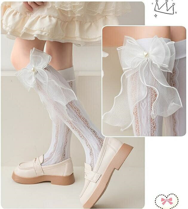 Rakuten - 【送料無料】子供フォーマル 靴下　女の子レース靴下　キッズ 子供 入学式 卒園式　結婚式　ピアノ発表会ソックス 子供 レース ソックス 靴下 フォーマルソックス こども 靴下 ハイソックス キッズ 　レース　パール ソックス ミドルソックス　 2色　白 黒