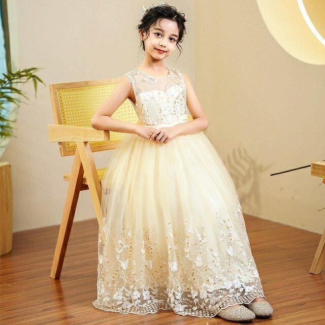 Rakuten - 【6/4スーパーセール限定ポイント10倍】子供ドレス　ピアノ発表会ドレス　子供フォーマルドレス　フラワーガール　ゴールド　ワインレッド　ダークピンク　子供服　女の子ドレス　プリンセスドレス　コンクールドレス　お誕生会　結婚式ドレス　キッズドレス