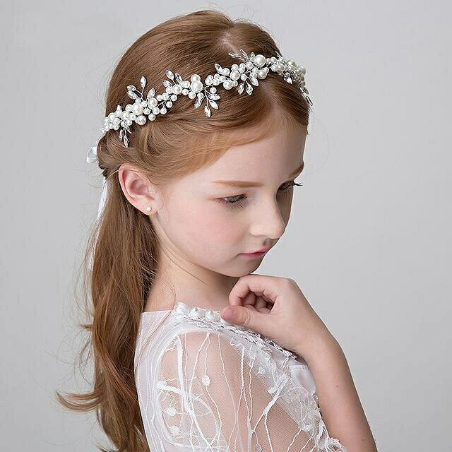 どぅいっとストアの【送料無料】子供髪飾り 花 リーフ パール　 小花モチーフ　 カチューシャ　 ウエディング ヘッドドレス フラワーティアラ 女の子用　髪飾り 子供 ピアノ発表会ヘアアクセサリー　結婚式　演奏会　 コンクール　アクセサリー｜アングル2