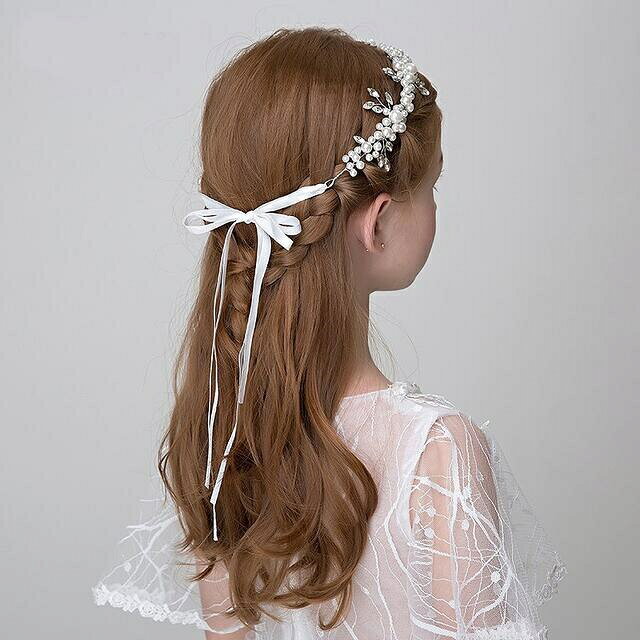 どぅいっとストアの【送料無料】子供髪飾り 花 リーフ パール　 小花モチーフ　 カチューシャ　 ウエディング ヘッドドレス フラワーティアラ 女の子用　髪飾り 子供 ピアノ発表会ヘアアクセサリー　結婚式　演奏会　 コンクール　アクセサリー｜アングル3