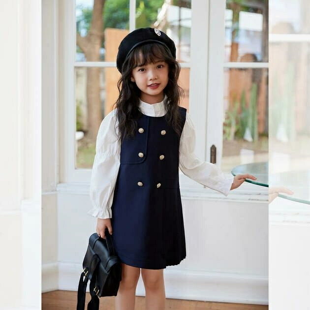 Rakuten - 【送料無料】子供ジャンパースカート 2点セット 子供スーツ キッズスーツ 子供服 中学生 小学生　ワンピース ピアノ発表会　卒園式 アンサンブルスーツ 受験 七五三 冠婚葬祭 入学式 卒業式 学園祭 文化祭JK制服 ブラック　ネイビー　100cm~140cm
