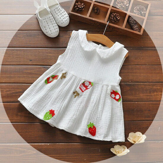 Rakuten - 【在庫処分セール】【送料無料】子供ワンピース　女の子レースドレス　女の子ドレス　女の子　スカート夏服　子供服　イチゴ　ホワイト　100cm