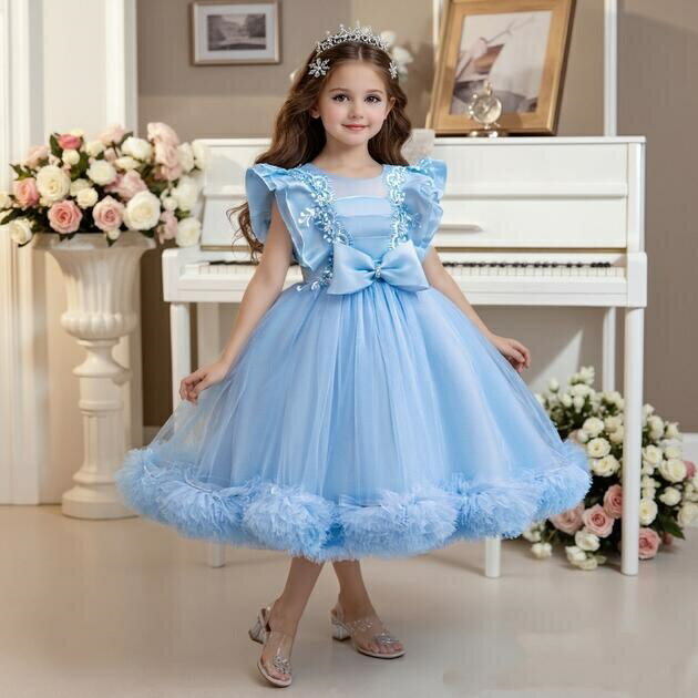 Rakuten - 子供ドレス　ピアノ発表会ドレス　子供フォーマルドレス　フラワーガール　女の子ドレス　プリンセスドレス　七五三撮影ドレス　スコンクールドレス　演奏会　お誕生会　結婚式　キッズドレス　ブルー　レッド　ピンク　100cm ~150cm