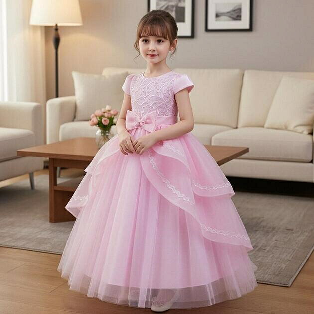 Rakuten - 【6/4日スーパーセール10%off】子供ドレス　ピアノ発表会ドレス　子供フォーマルドレス　フラワーガール　女の子ドレス　プリンセスドレス　七五三撮影ドレス　スコンクールドレス　演奏会　お誕生会　結婚式　キッズドレス　グリーン　　レッド　ダークピンク　110cm ~160cm