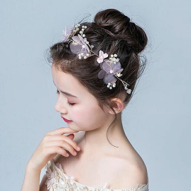 Rakuten - 【送料無料】子供髪飾り 花 リーフ パール 小花モチーフ カチューシャ ウエディング ヘッドドレス フラワーティアラ 女の子用　髪飾り 子供 ピアノ発表会　 ヘアアクセサリー 結婚式 入学式 卒業式　コンクール パーティー　女の子用小物　ピンク