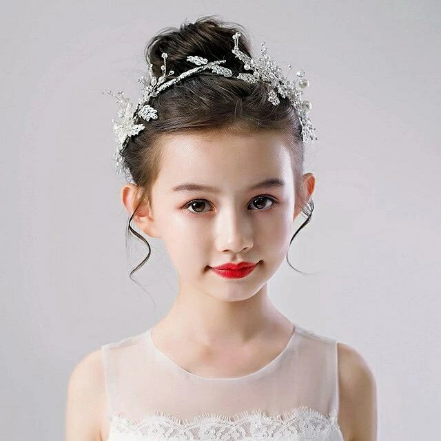 【送料無料】子供髪飾り 花 リーフ パール 小花モチーフ カチューシャ ウエディン...