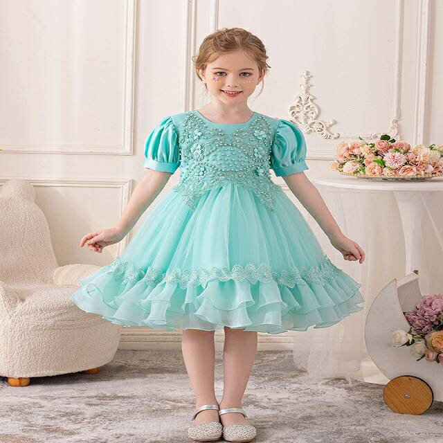 Rakuten - 子供ドレス　ピアノ発表会ドレス　子供フォーマルドレス　フラワーガール　ピンク　グリーン　ダークピンク女の子ドレス　プリンセスドレス　七五三撮影ドレス　スコンクールドレス　演奏会　お誕生会　結婚式　キッズドレス　110cm ~150cm