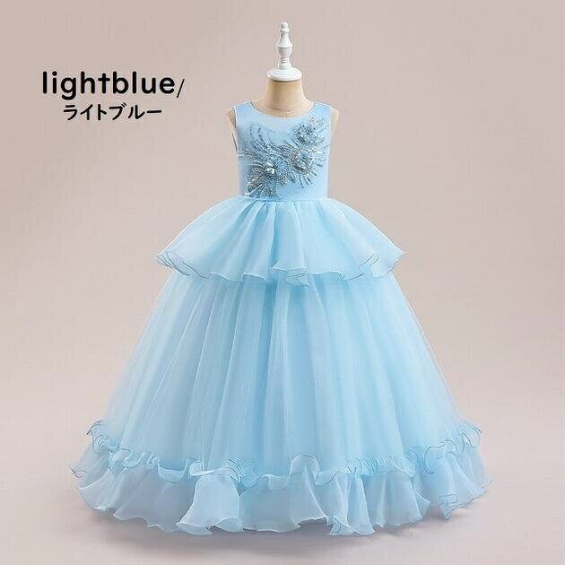 Rakuten - 子供ドレス　ピアノ発表会ドレス　子供フォーマルドレス　フラワーガール　ブルー　ホワイト　ピンク　女の子ドレス　プリンセスドレス　七五三撮影ドレス　スコンクールドレス　演奏会　お誕生会　結婚式　キッズドレス　130cm ~160cm