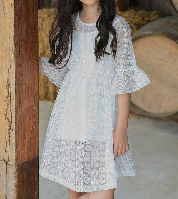 樂天商城 - 【在庫処分セール】【送料無料】子供ワンピース　女の子レースドレス　女の子ドレス　女の子夏服　子供服　2点セット　ホワイト　130cm