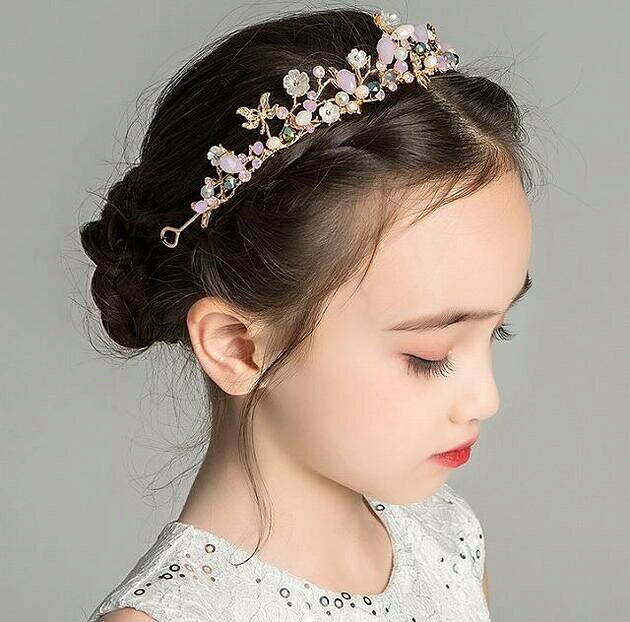 Rakuten - 【送料無料】子供髪飾り 花 リーフ パール 小花モチーフ カチューシャ ウエディング ヘッドドレス フラワーティアラ 女の子用　髪飾り 子供 ピアノ発表会　 ヘアアクセサリー 結婚式 入学式 卒業式　コンクール パーティー　女の子用小物
