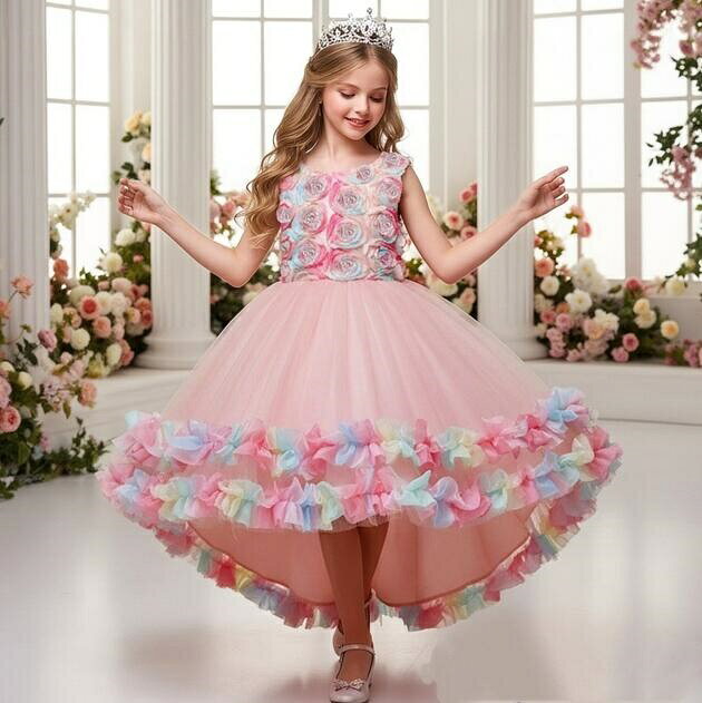 Rakuten - 子供ドレス　ピアノ発表会ドレス　子供フォーマルドレス　フラワーガール　ライトブルー　ピンク　パープル　女の子花ドレス　プリンセスドレス　入学式　お誕生会　結婚式ドレス　キッズドレス　子供服　110cm ~150cm