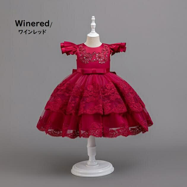 Rakuten - 子供ドレス　ピアノ発表会ドレス　子供フォーマルドレス　フラワーガール　女の子ドレス　プリンセスドレス　七五三撮影ドレス　スコンクールドレス　演奏会　お誕生会　結婚式　キッズドレス　ホワイト　レッド　ホワイト　ピンク　100cm ~150cm