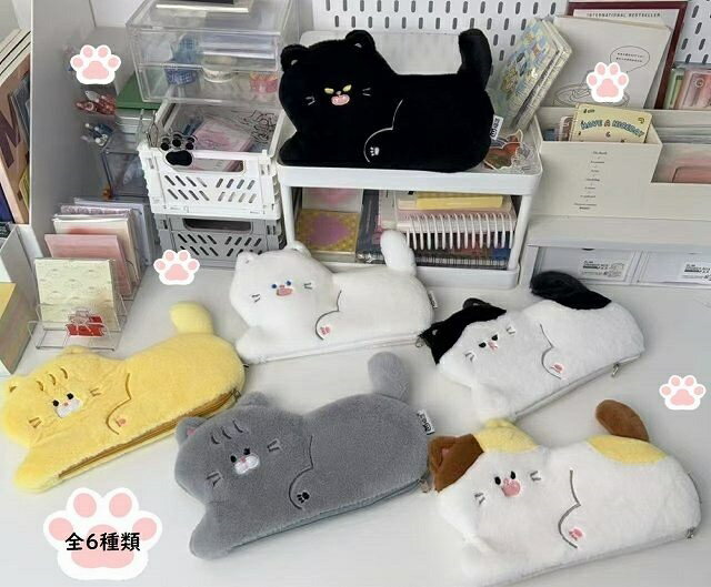 Rakuten - 【送料無料】ペンケース　文房具　筆箱 筆入れ ネコ　みけねこぬいぐるみ 可愛い 　文具用品　文具収納 文房具ケース 文房具収納 携帯便利 学生 子供 誕生日 プレゼント　6種類