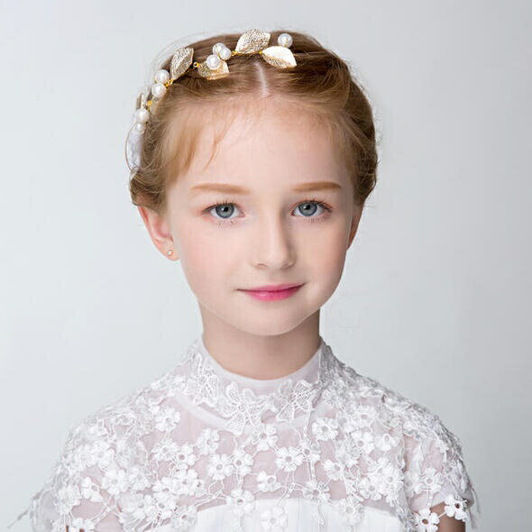 Rakuten - 【送料無料】子供髪飾り 花 リーフ パール 小花モチーフ カチューシャ ウエディング ヘッドドレス フラワーティアラ 女の子用　髪飾り 子供 ピアノ発表会　 ヘアアクセサリー 結婚式 入学式 卒業式　コンクール パーティー　女の子用小物