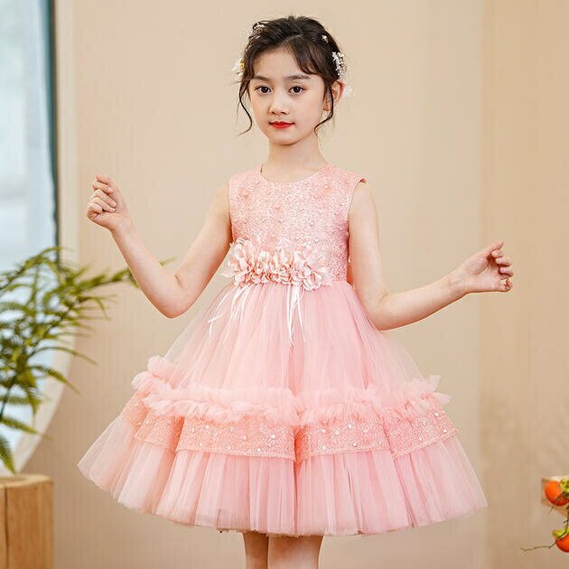 Rakuten - 【在庫処分セール】子供ドレス　ピアノ発表会ドレス　子供フォーマルドレス　フラワーガール　子供服　女の子ドレス　プリンセスドレス　コンクールドレス　お誕生会　結婚式ドレス　演奏会　七五三撮影　キッズドレス　ピンク 　130cm