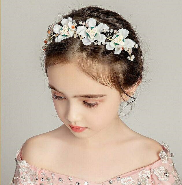 Rakuten - 【送料無料】子供髪飾り 花 リーフ パール 小花モチーフ カチューシャ ウエディング ヘッドドレス フラワーティアラ 女の子用　髪飾り 子供 ピアノ発表会　 ヘアアクセサリー 結婚式 入学式 卒業式　コンクール パーティー　女の子用小物