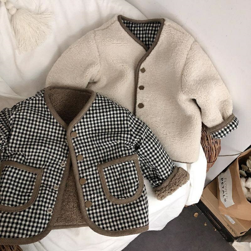 Rakuten - 2カラー　キッズ　もこもこチェックリバーシブルコート　韓国子供服　80cm〜130cm