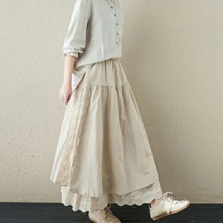 Rakuten - 3カラー　レディース　レースコンビロングスカート　韓国レディース服　M〜2XL