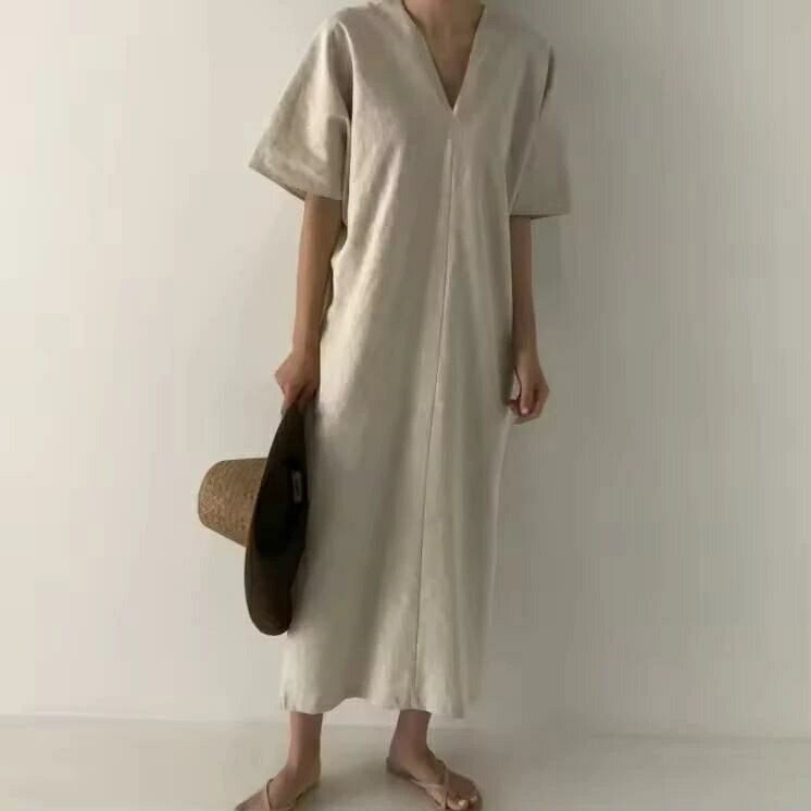 2カラー　レディース　Vネックワンピース　韓国レディース服　ワンサイズ