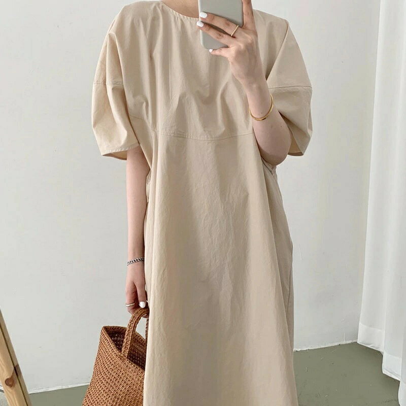 Rakuten - 3カラー　レディース　半袖ゆるワンピース　韓国レディース服　ワンサイズ