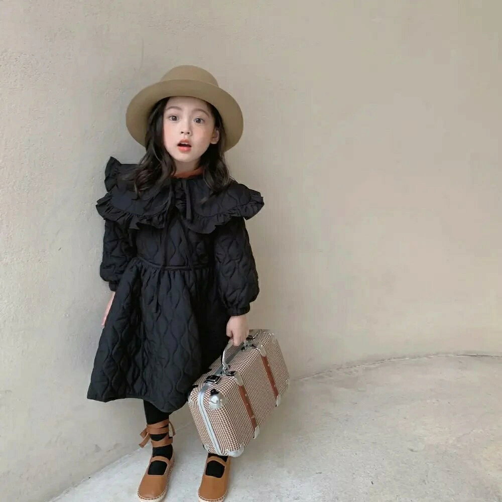 Rakuten - 2カラー ビックカラーキルティングワンピース　韓国子供服　90cm〜150cm