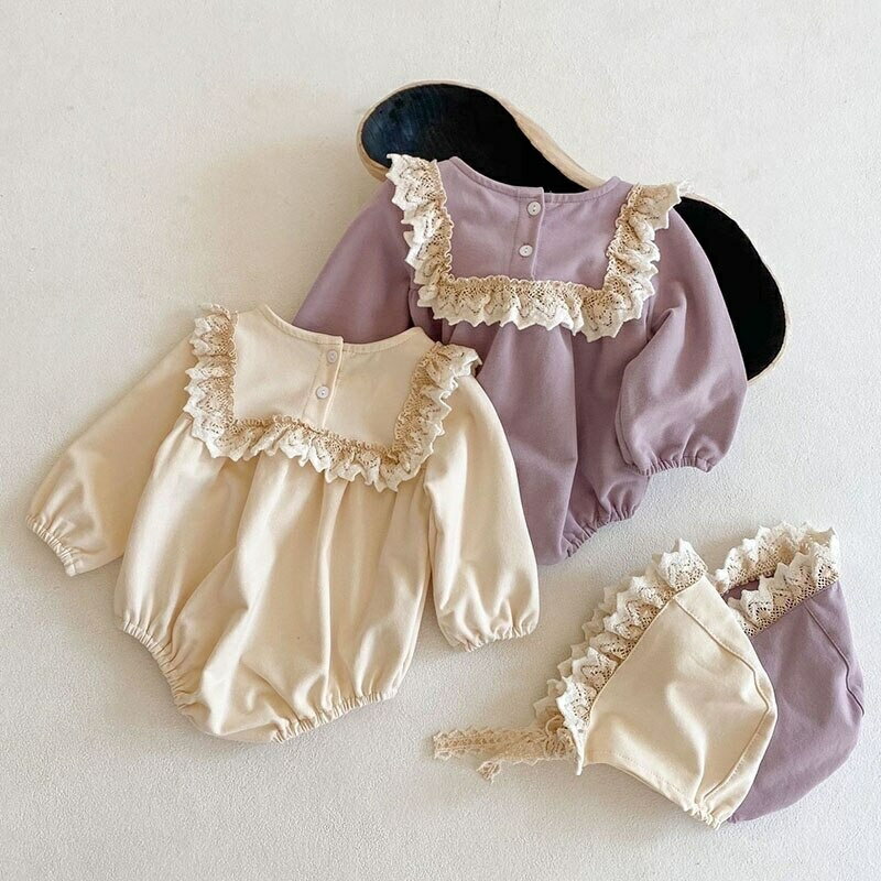 Rakuten - 2カラー　キッズ　フリルレースロンパース　帽子付き　韓国子供服 66cm〜100cm