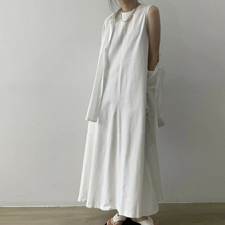 Rakuten - 2カラー　レディース　ノースリーブモノトーンワンピース　韓国レディース服　ワンサイズ