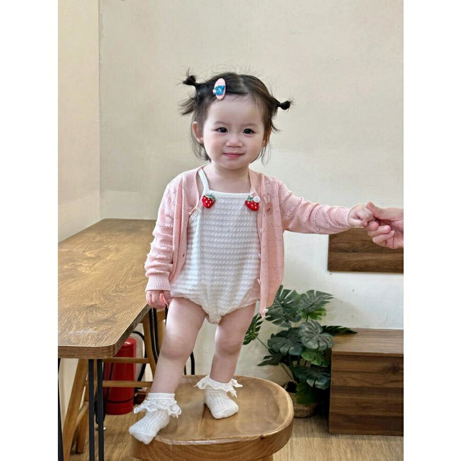 どぅいっとストアのベビー キッズ UVカット カーディガン 綿 長袖 薄手 夏 子供服 サマーカーディガン 透かし編み うさぎ柄 羽織り 冷房対策 紫外線対策 限定セール お得 割引｜アングル3