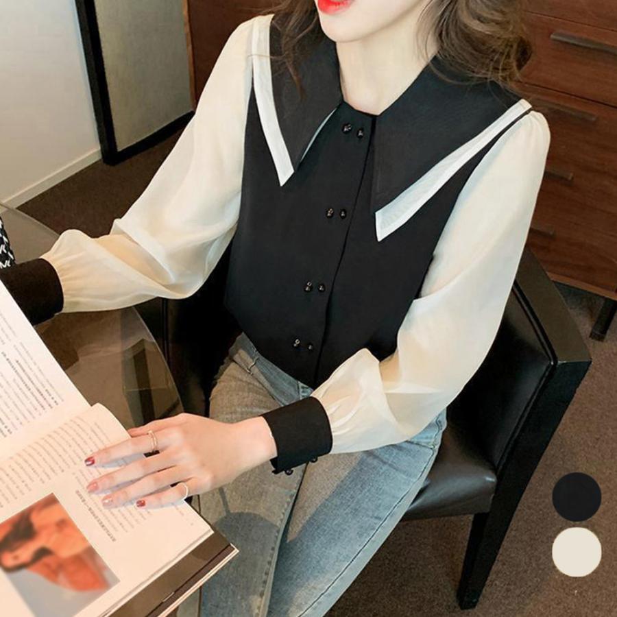 樂天商城 - ダブル襟 シフォンブラウスレディース長袖【在庫限り】売り尽くしセール