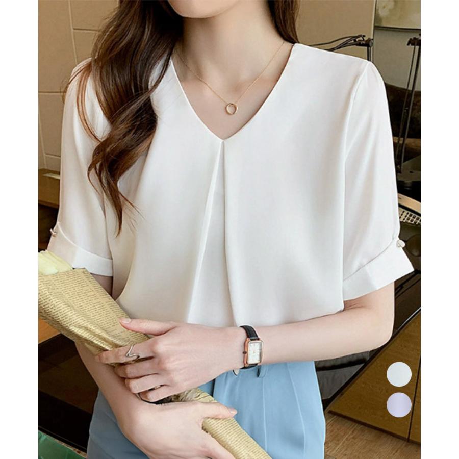 樂天商城 - 半袖シャツブラウスレディースVネック夏服