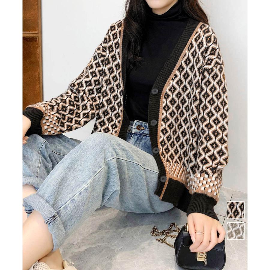 樂天商城 - ジャガード編みニットカーディガンVネック【在庫限り】売り尽くしセール