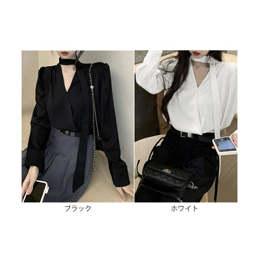 【10%OFFクーポン】チョーカー風ブラウスVネックボウタイ長袖 限定セール お得 割引 doitstore-10004531 どぅいっとストア サンプル画像2